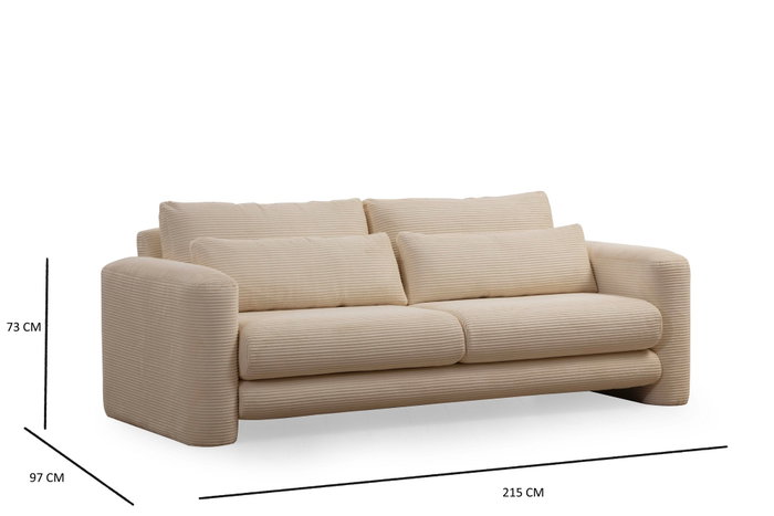 Atelier Del Sofa Sofá de 3 Plazas Lily Beige 215x97x73 cm Confortable y Elegante